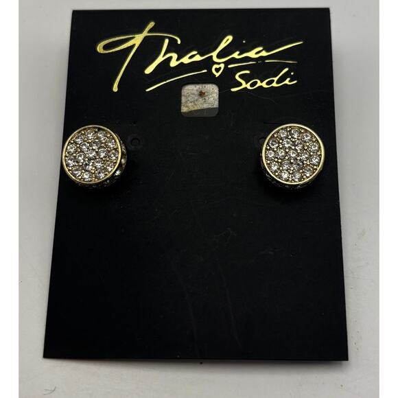 Thalia Sodi Gold Tone Earrings Rhinestone Studs NEW - Picture 1 of 3